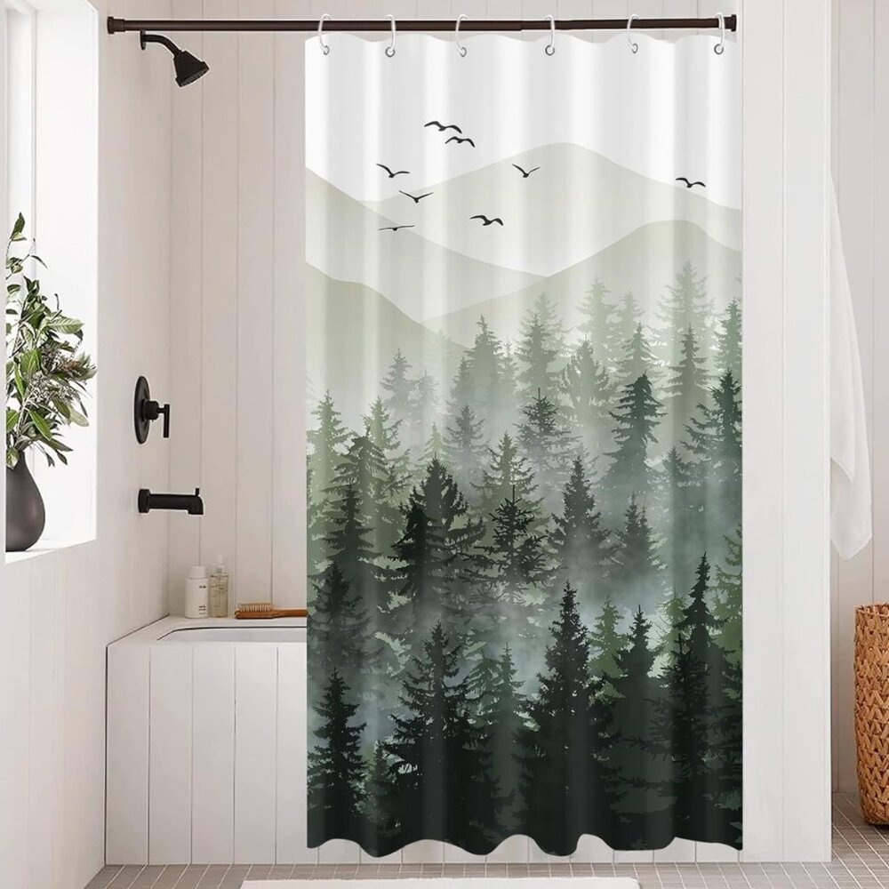 Green woodland forest shower curtain